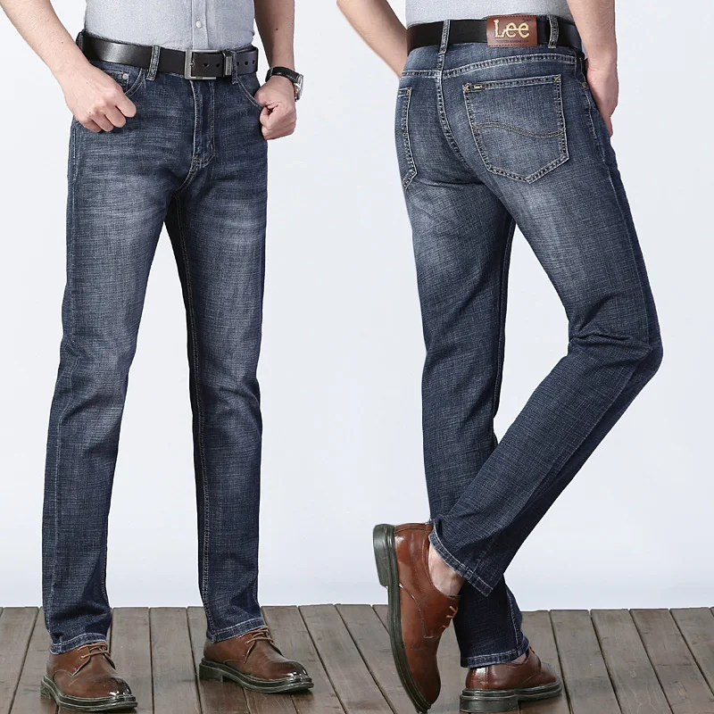 

New Spring And Summer Straight Men's Jeans Cotton Slim Elastic Brand Fashion Business Pants Classic Style Jeans Denim Trousers