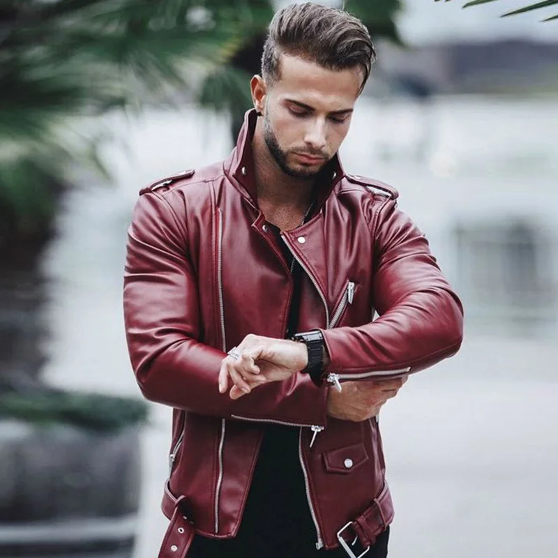 

Chaqueta de moto de cuero genuino chaqueta de primavera y otoÃ±o para hombre chaqueta de cuero con costuras de cuello alto para h
