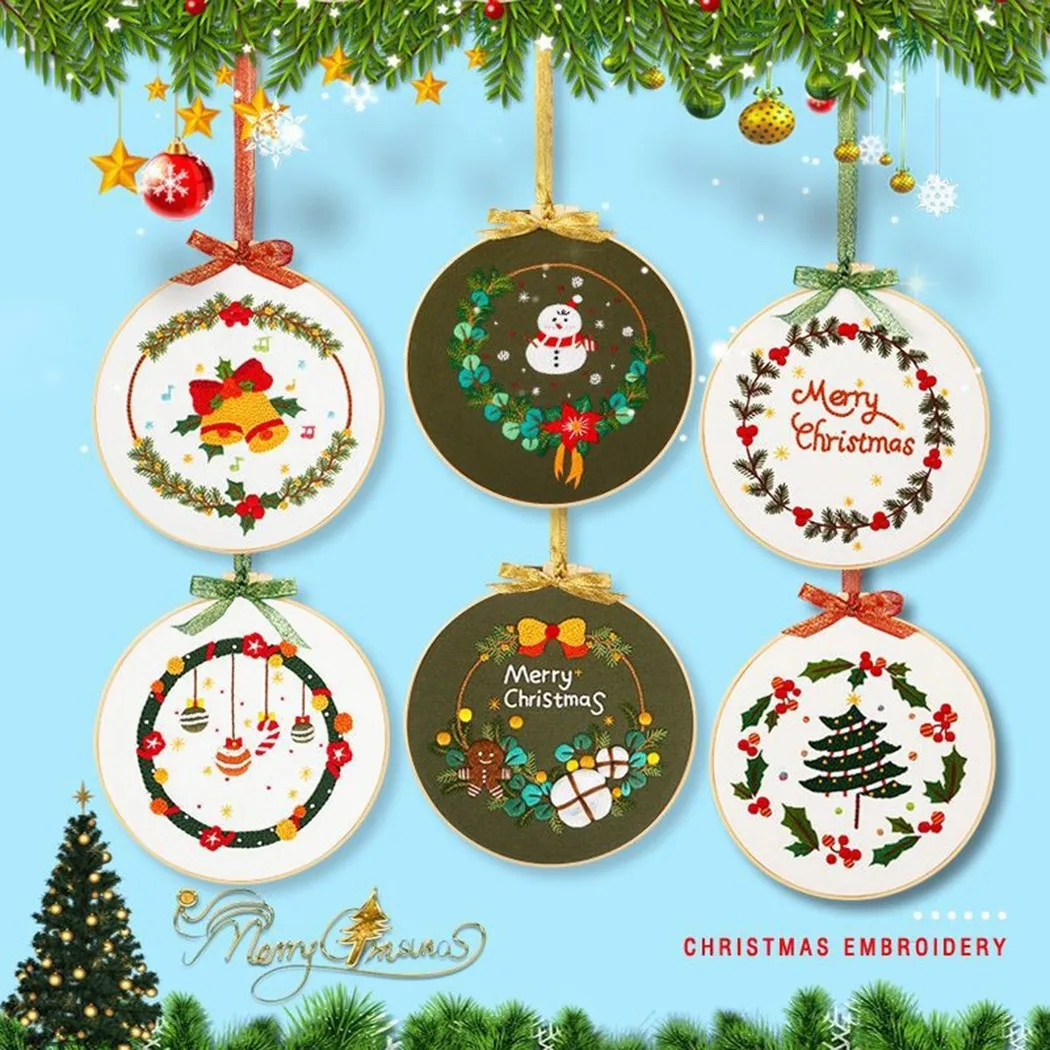 

Christmas Embroidery Set DIY Material Bag Cross Stitch Kit Beginner Embroidery Xmas Navidad NoelDIY Handmade Embroidery Material
