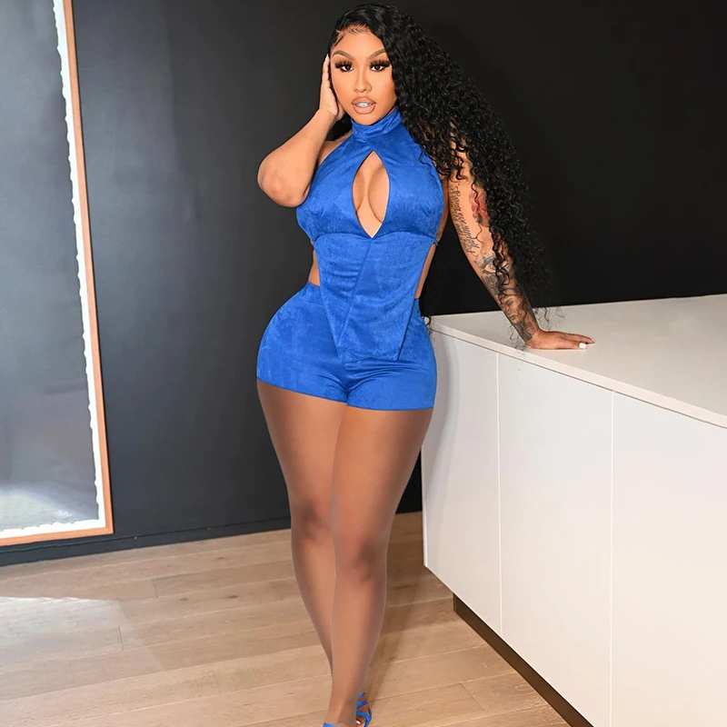 

Женский однотонный Бархатный комплект TNNAOFF из 2 предметов, без рукавов, с вырезами, бандажная майка, летние сексуальные велосипедные шорты, о...