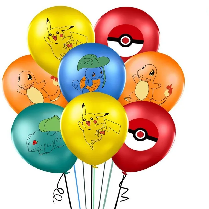 

10Pcs/Set Pokemon Theme Balloon Pikachu Little Fire Dragon Jenny Turtle Cartoon Latex Balloon Children Birthday Party Decoration