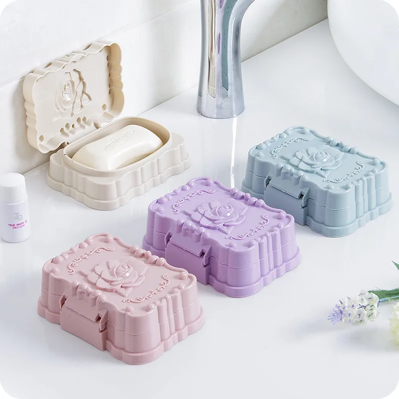 

Toilet With Lid Waterproof Soap Box Creative Travel Portable Drain Rose Carved Soap Holder Simple Large Bathroom Shelf