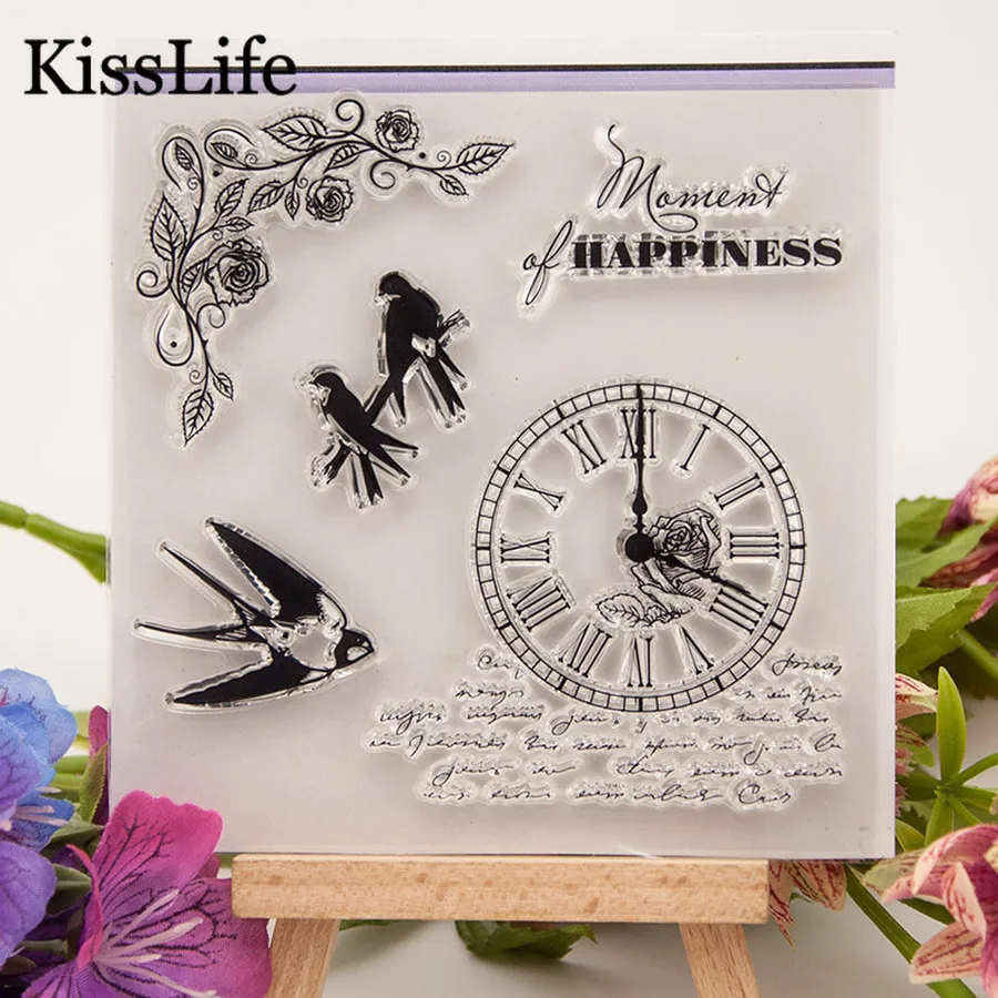 1 лист гусиные птицы на ветках листья часы прозрачные резиновые марки для