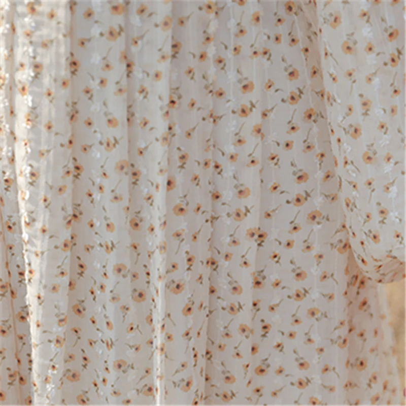 

Women Retro Floral Dress Cross Wooden Ear Slim Long Summer Elegant Chiffon Long Sleeve Dresses Gentle Wind Skirt Y463