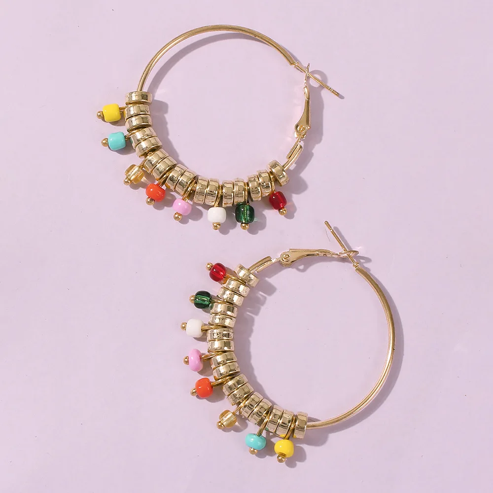 

Bohemia Hoop Earrings for Women Exaggerated Round Circel Rice Beads Tassel Loop Earrings Jewelry Vntage Earring