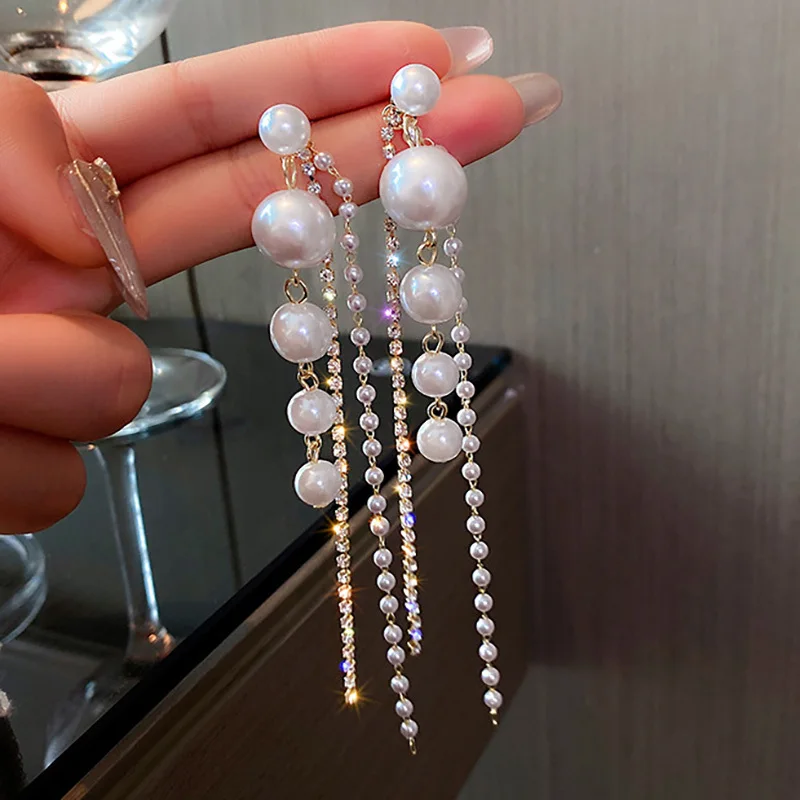 Модные длинные серьги с большими жемчужинами и кисточками для женщин