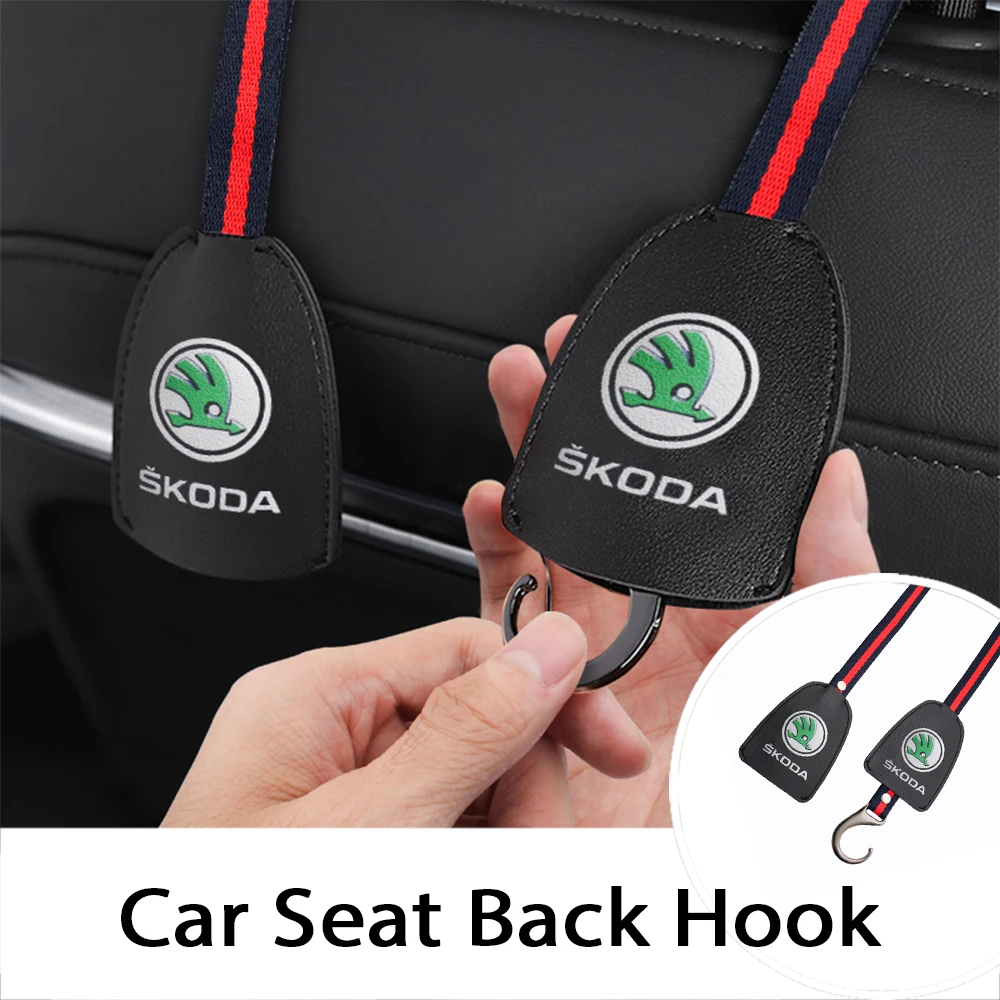 

Car Logo Hidden Seat Back Hook Portable Leather Hanger Interior Accessories For Skoda Superb Octavia 2 FL 2010 2011 2012 2013