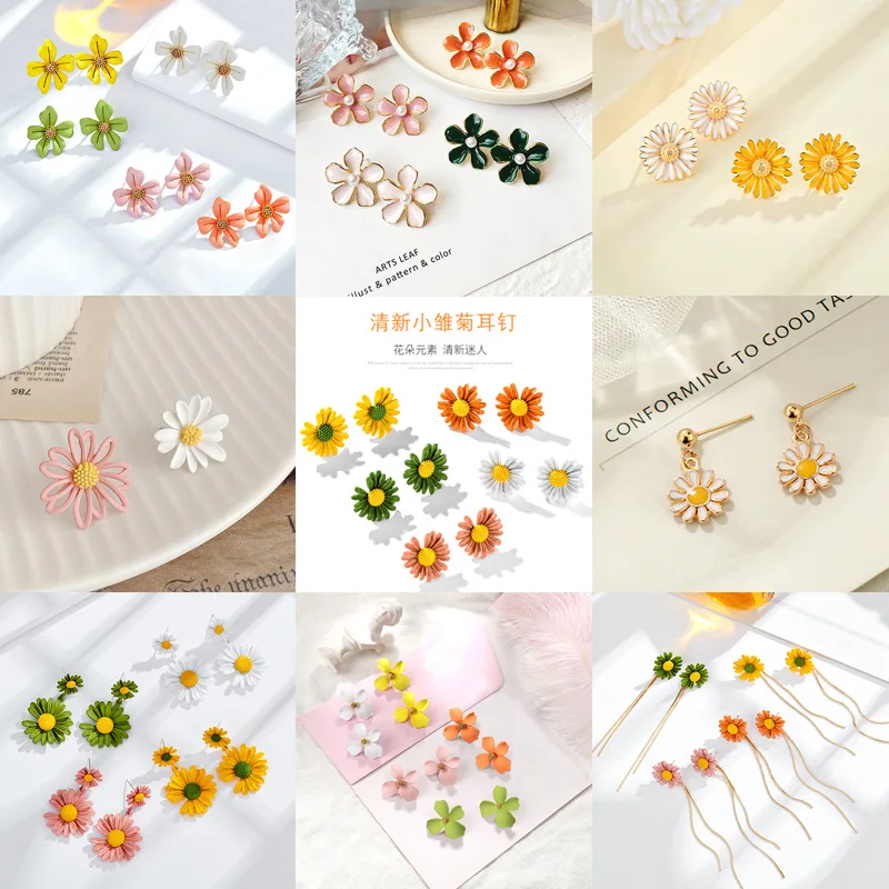 Korean New S925 Needle Color Small Daisy Flower Earrings Collection Simple and Small Sweet Earrings Female Earrings