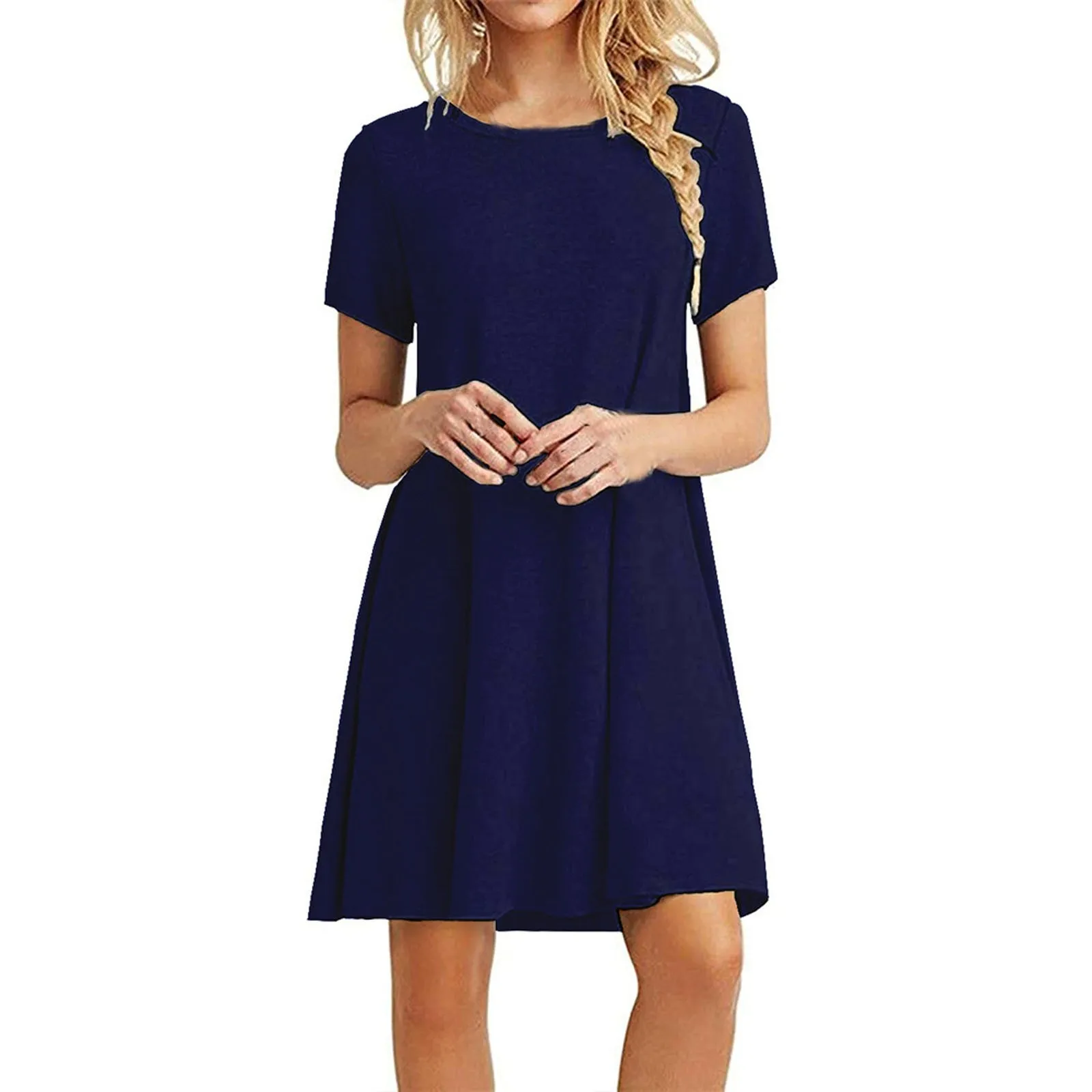 

Vintage Women Casual Dress Short Sleeve O-neck Solid Ladies Loose Dress Summer Loose Elegant Streetwear Vestidos De Mujer