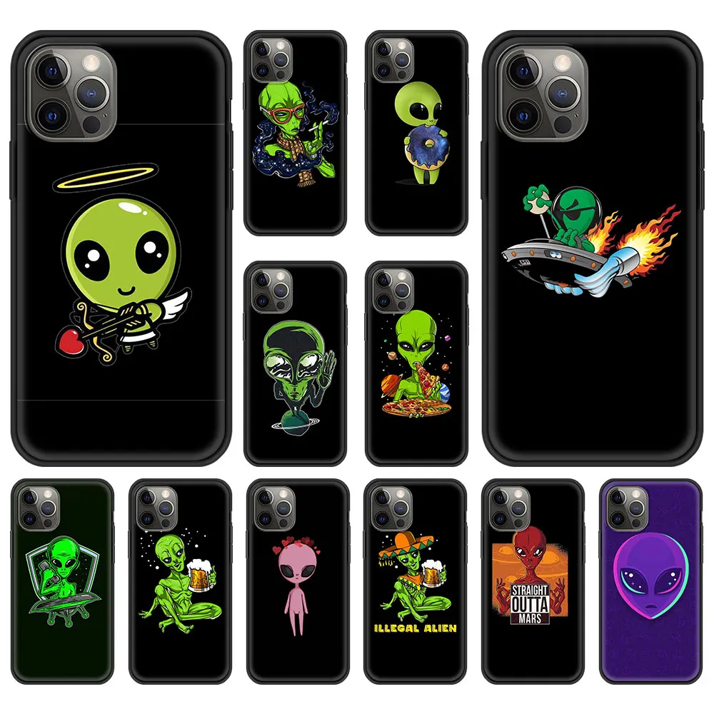 

Cute Cartoon Alien Phone Case Bag For iPhone 11 12 Pro XS Max 8 7 Plus Silicone Soft TPU For iPhone X XR Shell Back Cover Fundas