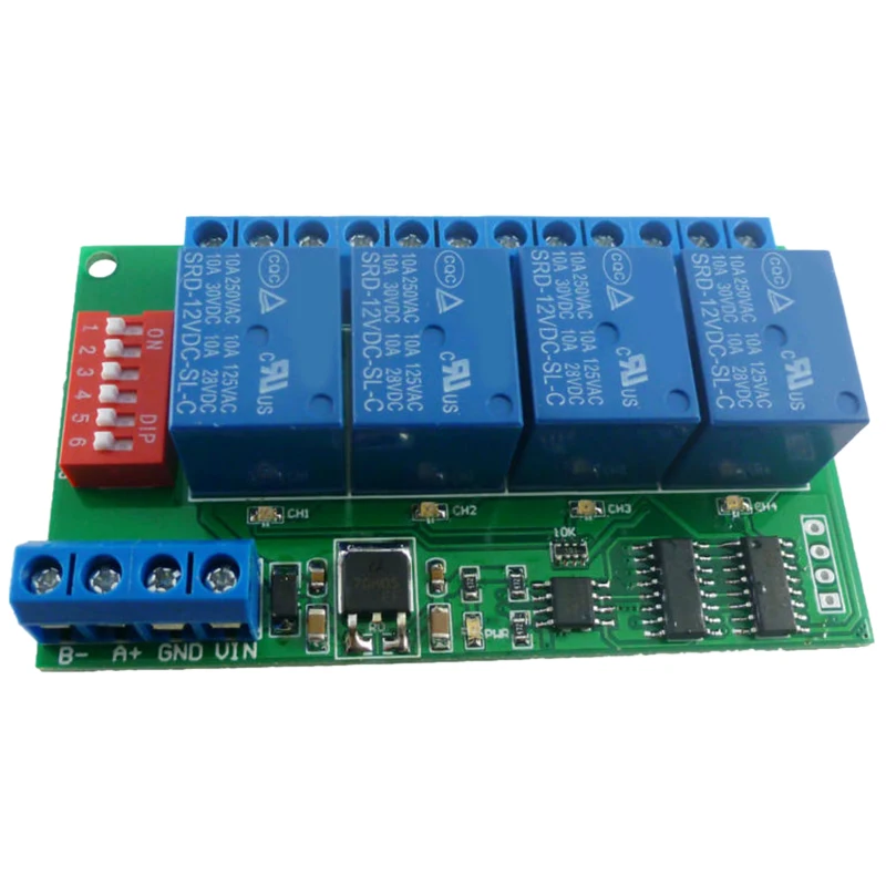 4 Channel DC 12V RS485 Relay Module Modbus RTU and AT Command Remote Control Switch for PLC PTZ Camera Security Monitoring | Электроника