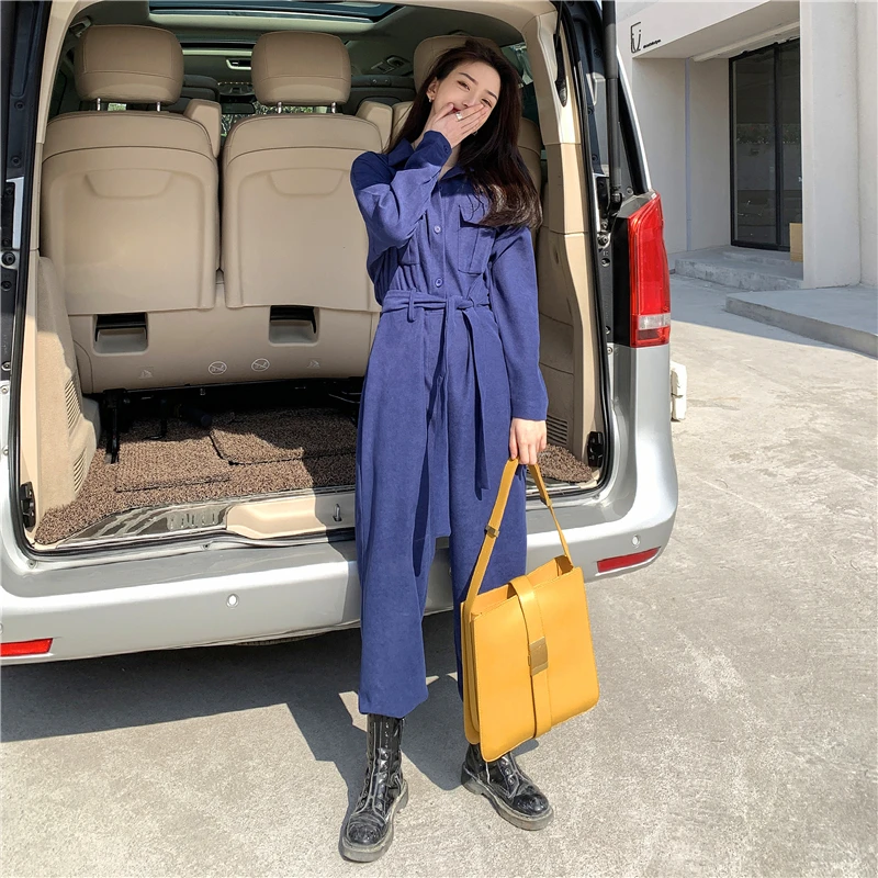 Женский комбинезон с широкими штанинами весенний однобортный Свободный длинным