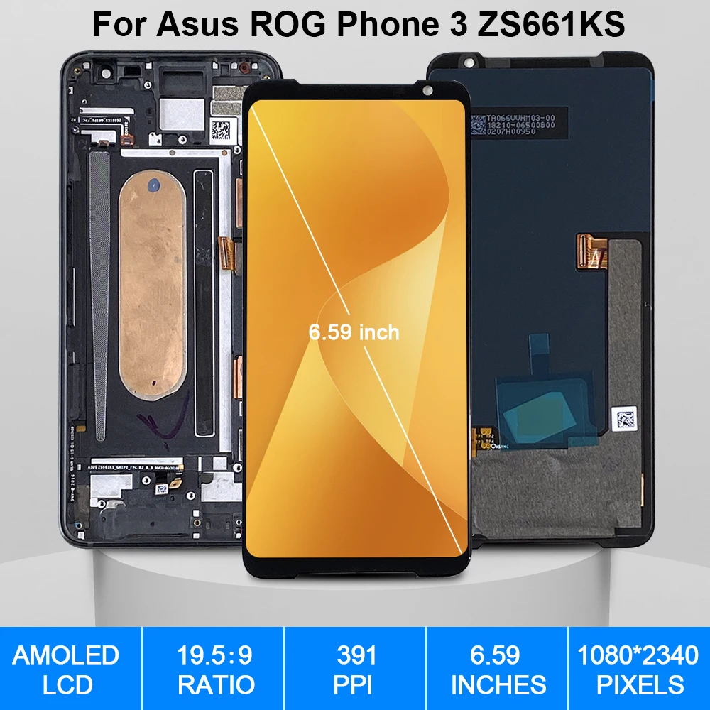 Pantalla t&aacute;ctil Original para ASUS ROG Phone 3 ZS661KS, digitalizador de pantalla LCD, pieza de repuesto I003D-1