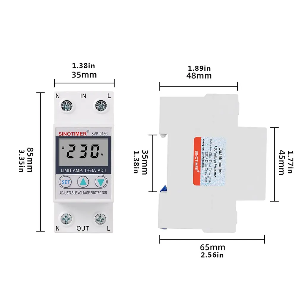 

Single Phase Two Wire LCD Digital Display Adjustable Voltage Surge Protectors Relay With Limit Current Protection
