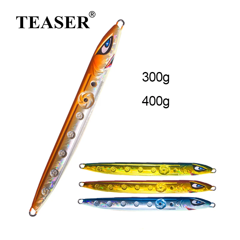 

TEASER 300g 400g Fast Sinking Fishing Lure Jig Long Cast Saltwater Deep Sea Luminous Bait 3D Hollow Carving Artificial Fishing