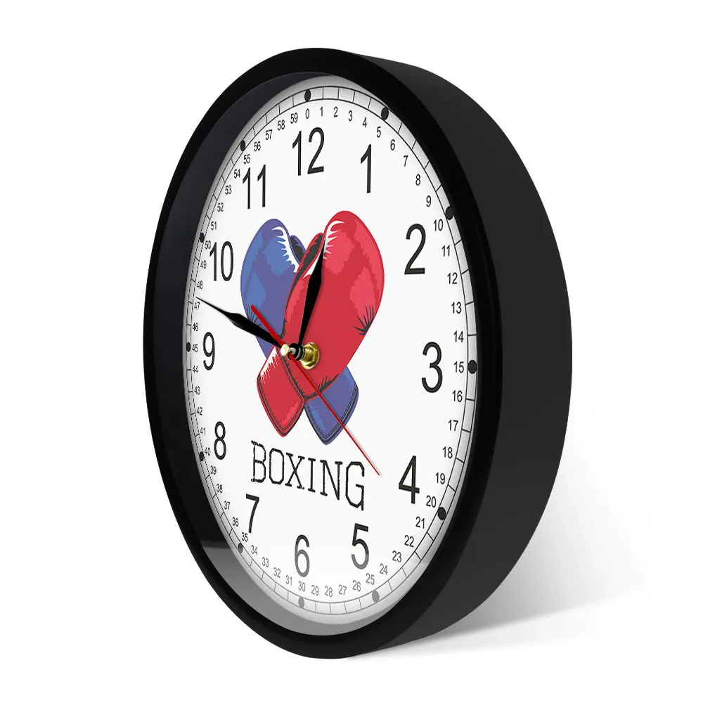 Синие и красные боксерские перчатки современные напечатанные настенные часы