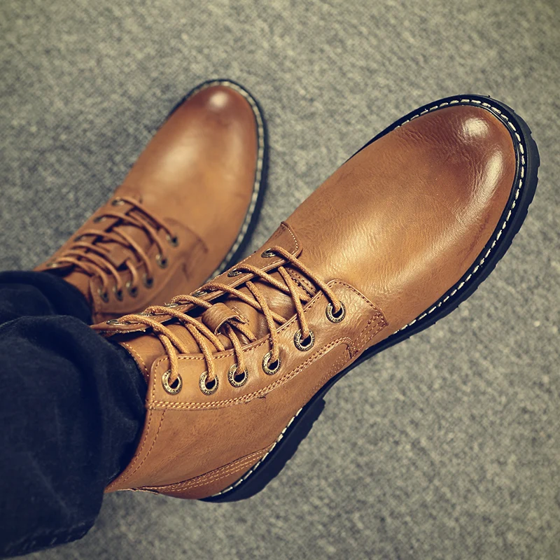 

Shoes Men Fashion Jeans Boots Mens Gents Style Shoes British Style Antiskid Lace-up Footwear Male Business Office Botas Hombre