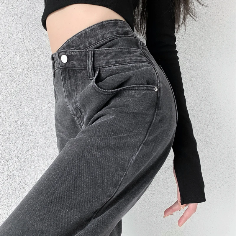 

FAKUNTN High Waist Autumn Loose Black Jeans Woman Wide Leg Oversize Mopping Straight Pantalones Retro Denim Wild Casual