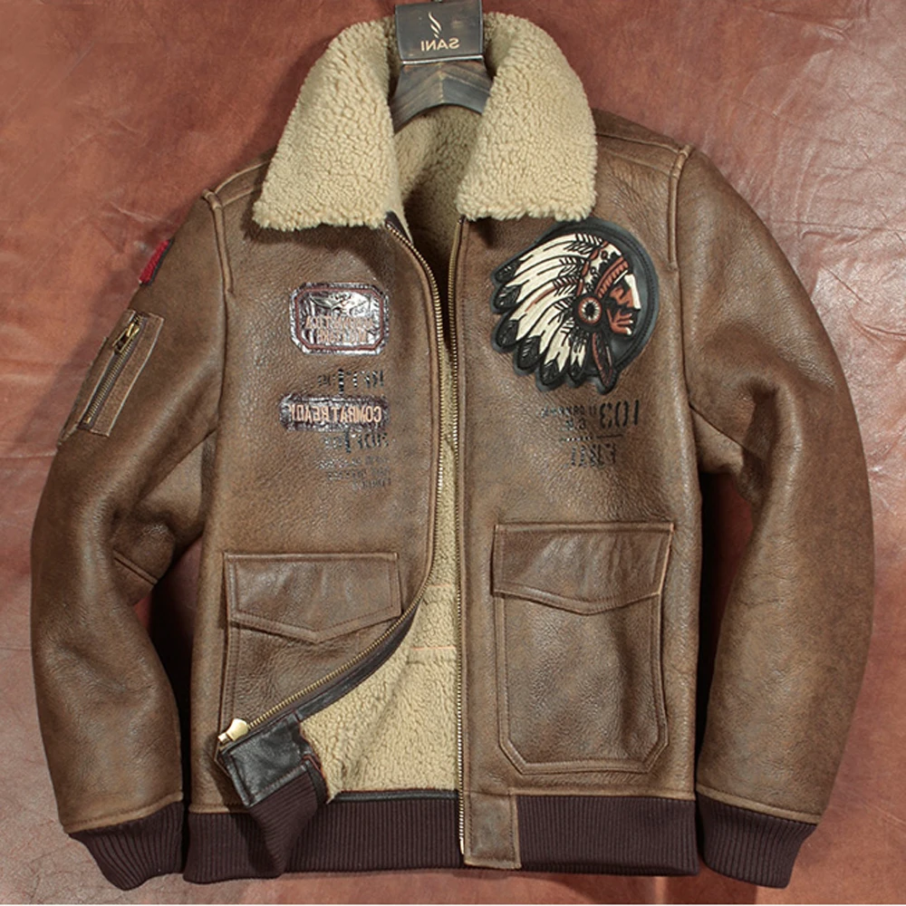 

sheepskin Fashion 100% coat flying Wear Real shearling fur Jacket Handsome Male Clothing genuine shearling coat for men Outwear