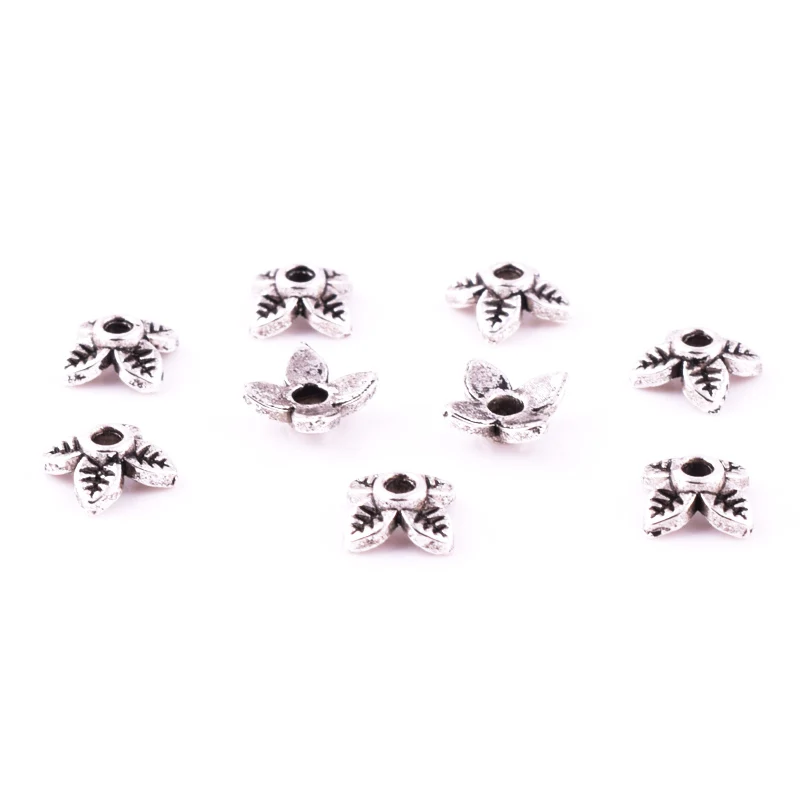 100 шт. античные золотые/тибетские серебряные винтажные колпачки в форме листа из