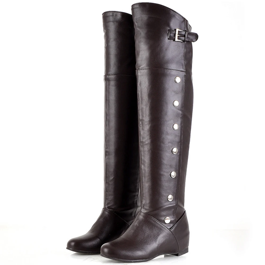 

BONJOMARISA Brand Girl Solid Round Toe Buckle Winter Rivet Designer Handmade Mid Calf Boots Women Fashion Shoes Woman