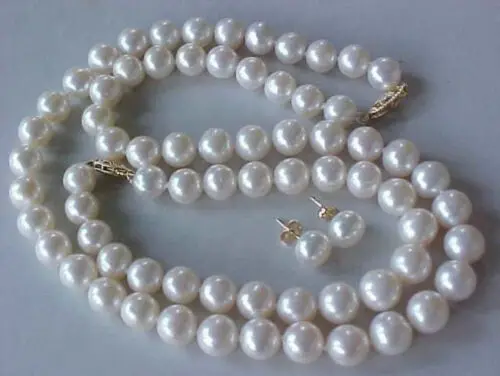 

New 9-10MM AAA+ GENUINE WHITE Freshwater PEARL NECKLACE BRACELET & EARRINGS SET