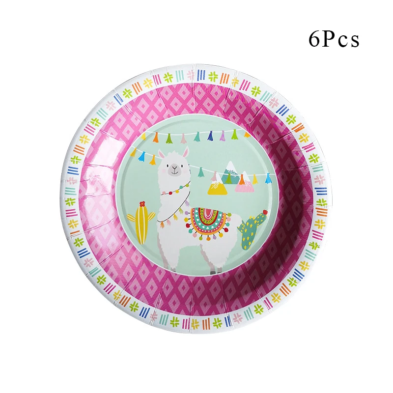 Paper plate x 6 Новейшие Альпака лама кактус тема Декоративная скатерть для вечеринки бумажные чашки пластины баннеры шары для детей принадлежности для рождения детей - Цвет: Paper plate x 6