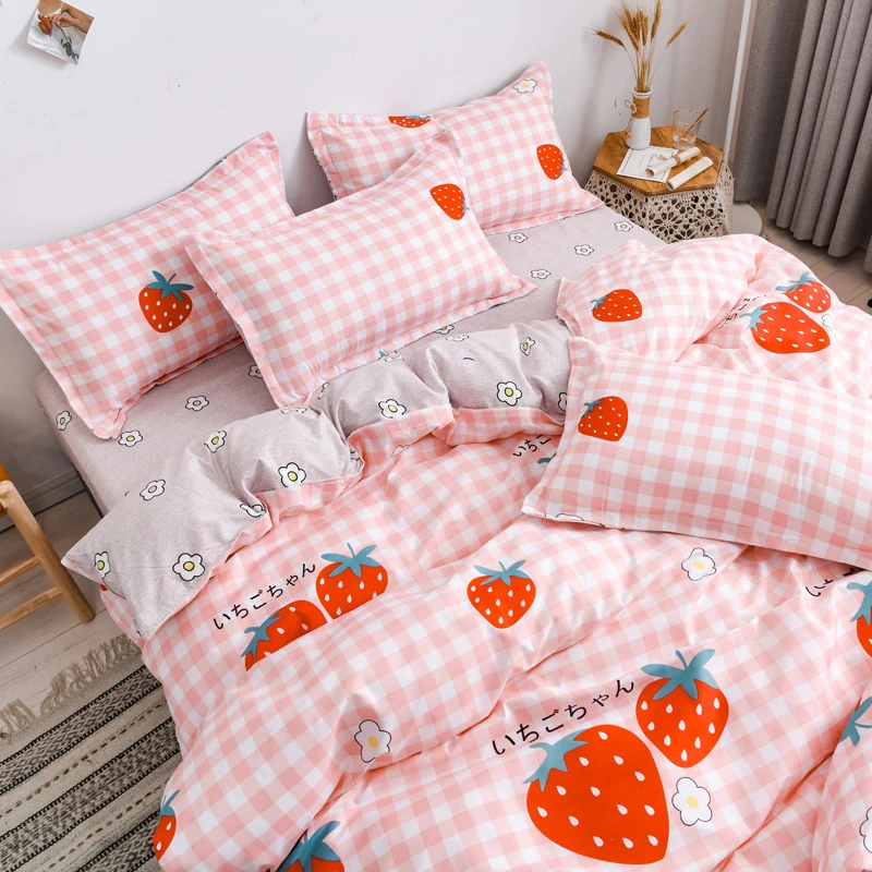 

Cute Strawberry Decoration Bedding Set Bedclothes Duvet Cover Linens Pillowcases Bed Sheets Full Queen King Size Bedclothes