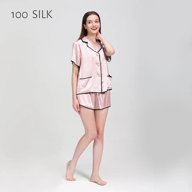 

Real Silk Pyjamas Women Summer Short Silk Pants 100% Mulberry Silk Two-piece Home Short Sleeve Silk Ladies' Set Silk Sleepwear