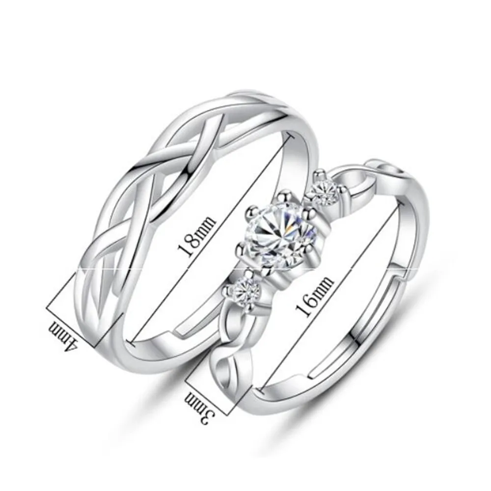 

925 Sterling Silver New Jewelry Fashion Couple Ring Engagement Wedding Anniversary Gift Woman Man Cubic Zirconia Open Ring