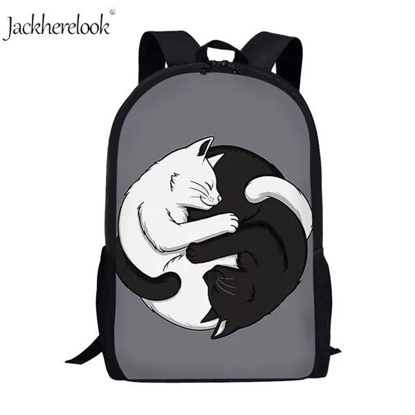 HK866C Jackhereook Черный Инь Ян кошки школьные рюкзаки для девочек милый детский рюкзак для котенка для мальчиков книжные сумки для начальной школы Студенческая сумка детские подарки - Цвет: HK866C