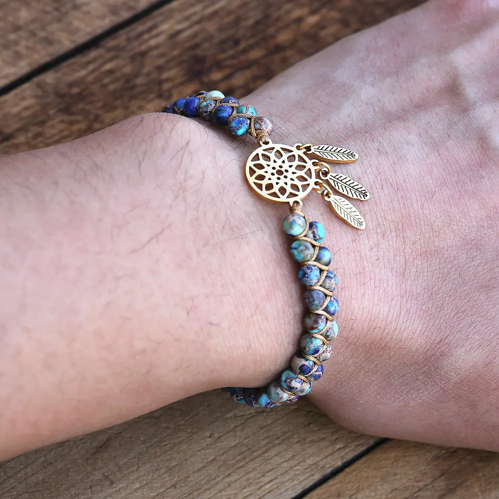 Плетеный браслет унисекс кружевные Агаты 4 мм Ловец снов