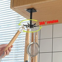 2pcs 360 degrees self adhesive rotating folding hanging rack with 6 hooks kitchen bathroom handbag clothes ties bag hanger
