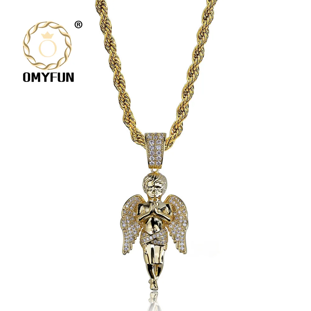 

OMYFUN мужские золотыми паетками Ангел Кулон Иисус крылья микро Херувим Медь Полный Cz кулон Цепочки и ожерелья s в стиле «хип-хоп» Цепочки и оже...