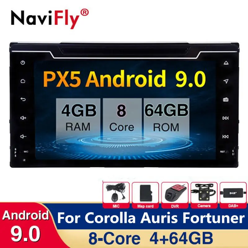 Автомобильный dvd проигрыватель 8 ядер 4 + 64 ГБ Android 9 0 GPS навигация для Toyota Corolla Auris