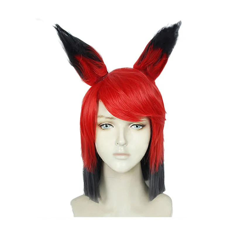 

Anime Hazbin Hotel Alastor Wig With Ear Cosplay Costume Heat Resistant Synthetic Hair Men Women Wigs