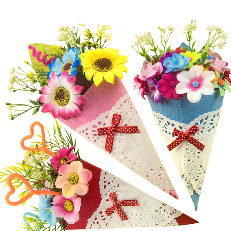 

Happyxuan 4pcs/lot DIY Felt Fabric Arts Crafts Kits Girls Kindergarten Educational Toys Mother's Day Handicraft Activities