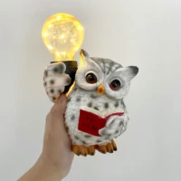 northeuins resin reading owl figurines salor light led lamp animal statue home garden courtyard branches decoration acccessories