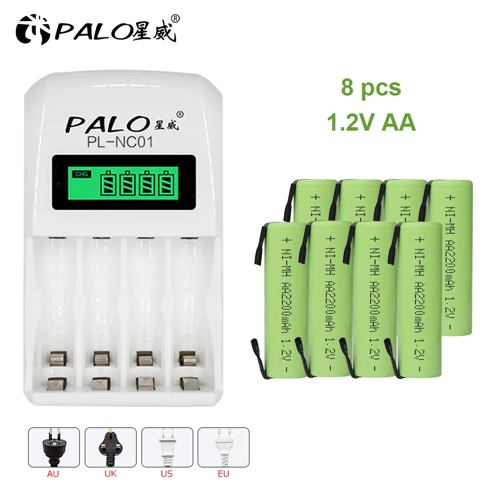 

PALO 1.2V AA rechargeable battery with welding tabs for electric shaver razor toothbrush+LCD 1.2V AA AAA battery smart charger