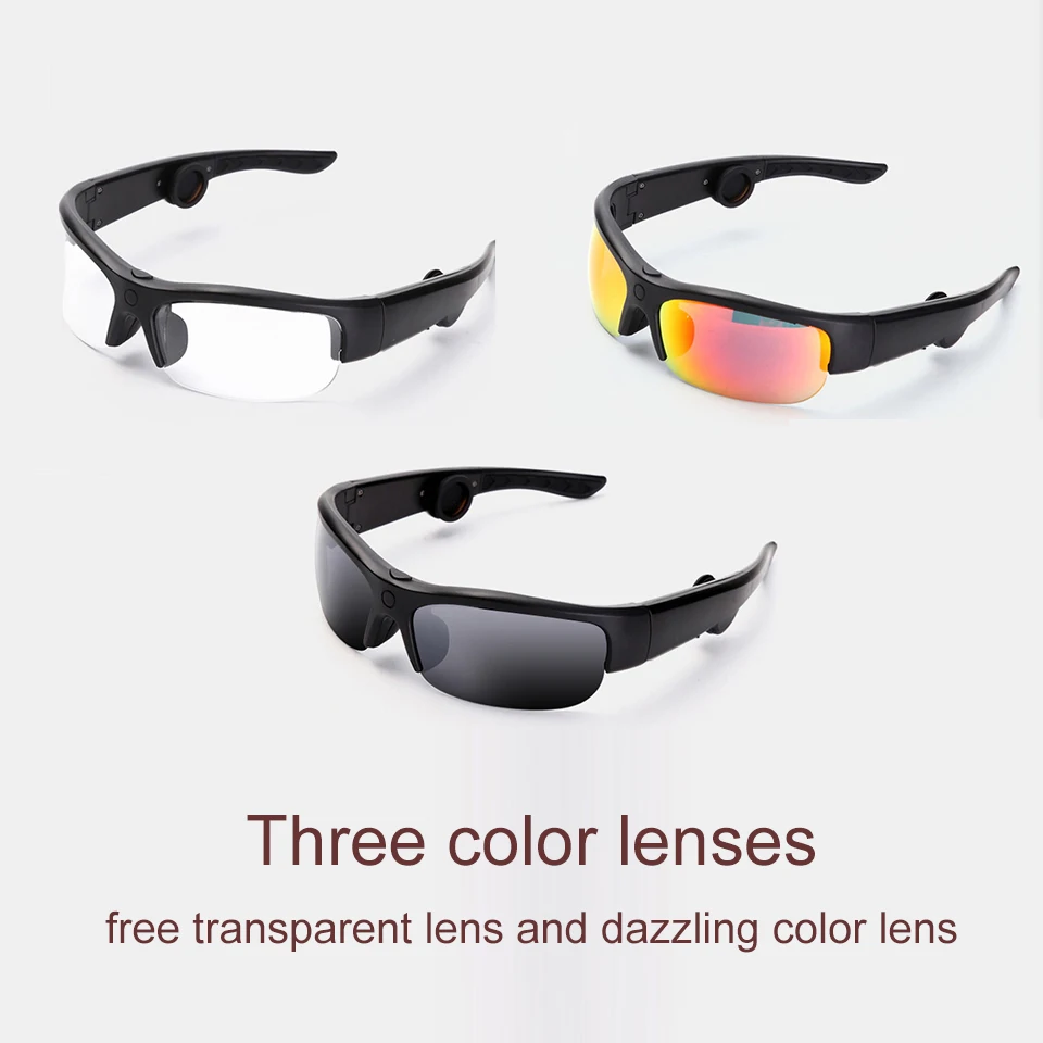 저렴한 골전도 블루투스 헤드셋 선글라스, 6B 음악 마이크 안경 헤드셋 3 가지 색상 렌즈 선물