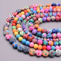 6810mm polymer clay beads flower pattern printing beads round loose beads for make jewelry diy bracelet