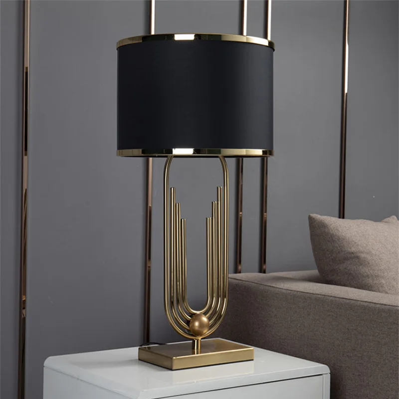 

Hotel luxury modern black fabric lamp shade desk lamp home decorative night light bedside table lamp