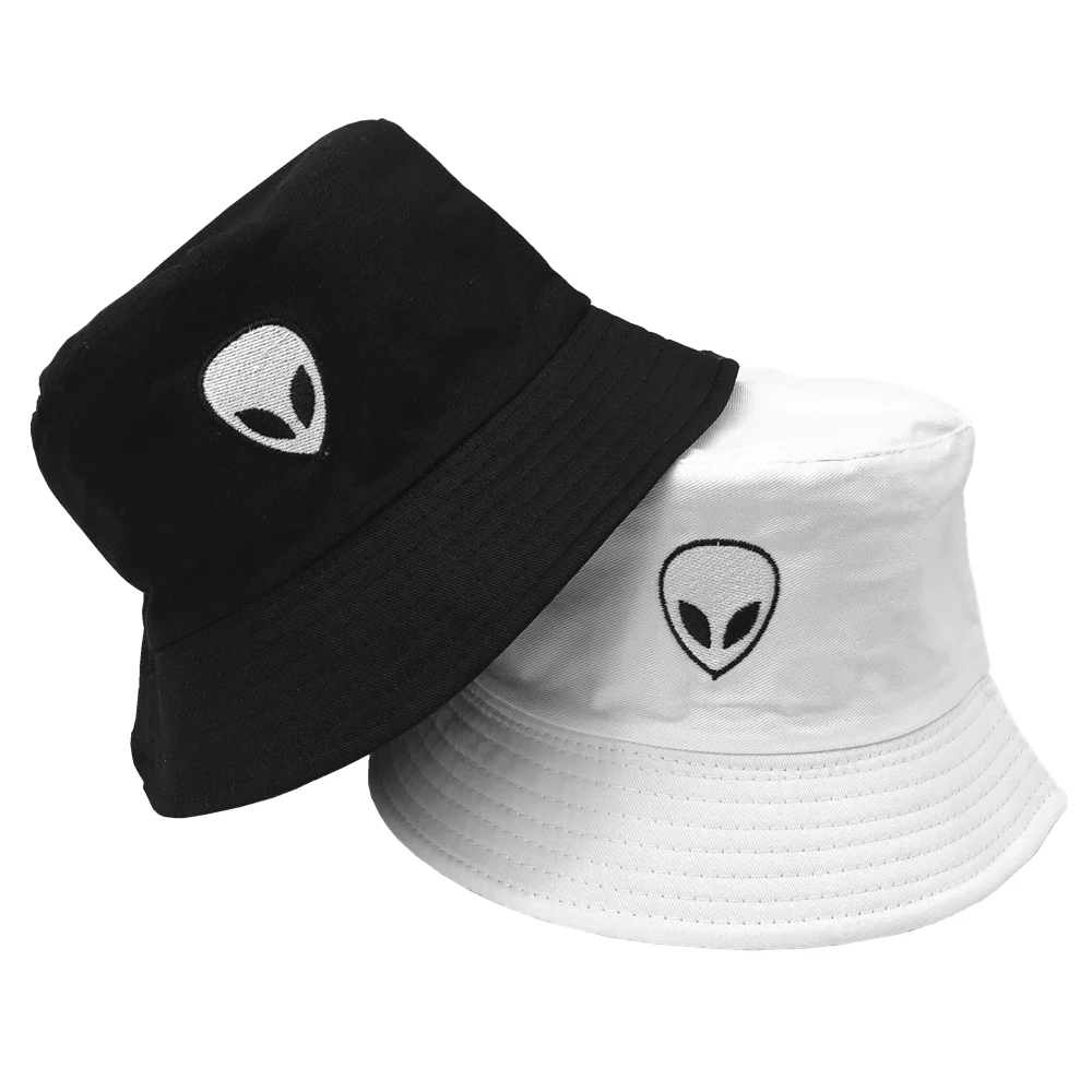 

Women's Bucket Hats For Men Embroidery Alien Panama Foldable Street Headwear Kpop Hat Black Fishing Hats Bob Bonnet Bone 2021