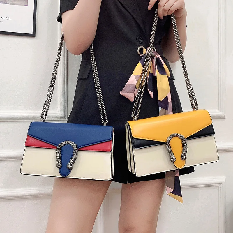 

Vintage Chain Candy Flap Shoulder Bags for Women PU Candy Panelled Female Crossbody Bags Retro Party Fashion Ladies Purse Luxury