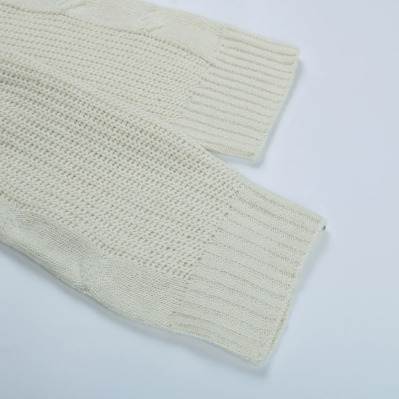

2021 New Spring Knitted Long Sweater Women Sexy Low V-Neck Loose Tops Long Sleeve Pullover Jumper White Elegant Casual Dress