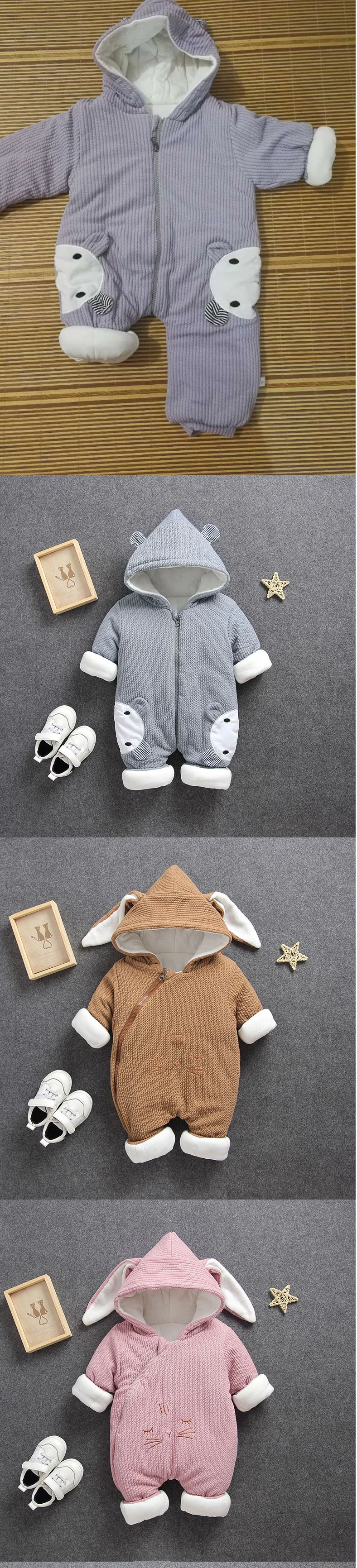OkayMom Infant Baby Boys Girls Snow Wear Overalls Clothing Toddler Winter Warm Coat Clothes Newborn Cute Thicken Hooded Jumpsuit