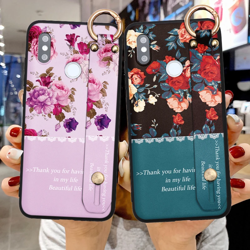

Flower Leaf Wrist Strap Case For Xiaomi Mi 10T Redmi Note 9S 9 S 9A 9C 8 T 8T 7 5 6 10 Lite K20 Poco X3 F2 Pro Max Silicon Cover