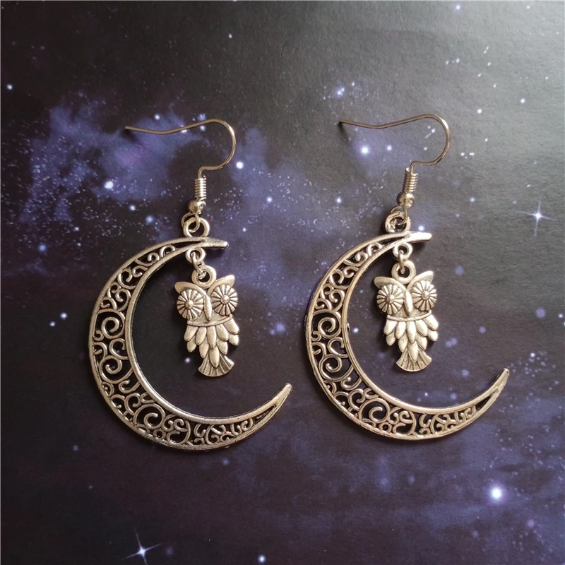 Большие полые серьги в виде Луны и мультяшной совы ювелирные изделия форме