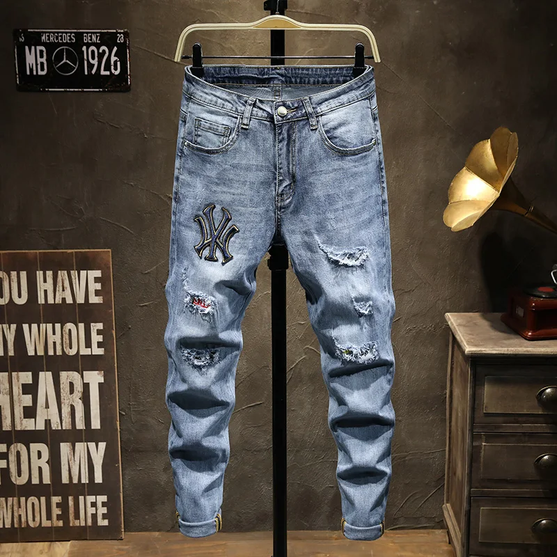 Европейские мужские брендовые облегающие джинсы dsq джинсовые брюки стрейч синие