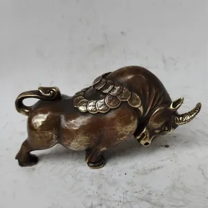 China archaize brass recruit wealth cow crafts statue